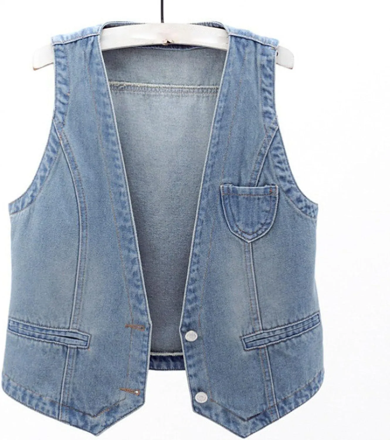 Womens Sleeveless Denim Vest V Neck Button Down Jean Waistcoat Y2K Casual Trendy Loose Fit Lightweight Jackets with Pockets