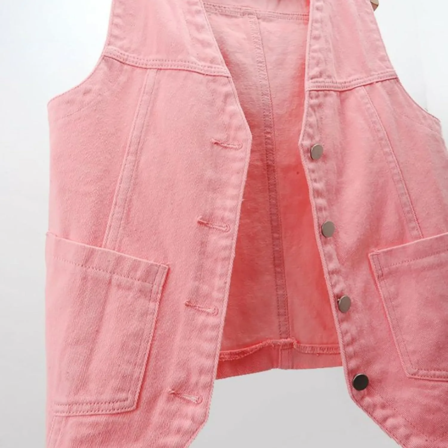 Womens Sleeveless Denim Vest V Neck Button Down Jean Waistcoat Y2K Casual Trendy Loose Fit Lightweight Jackets with Pockets