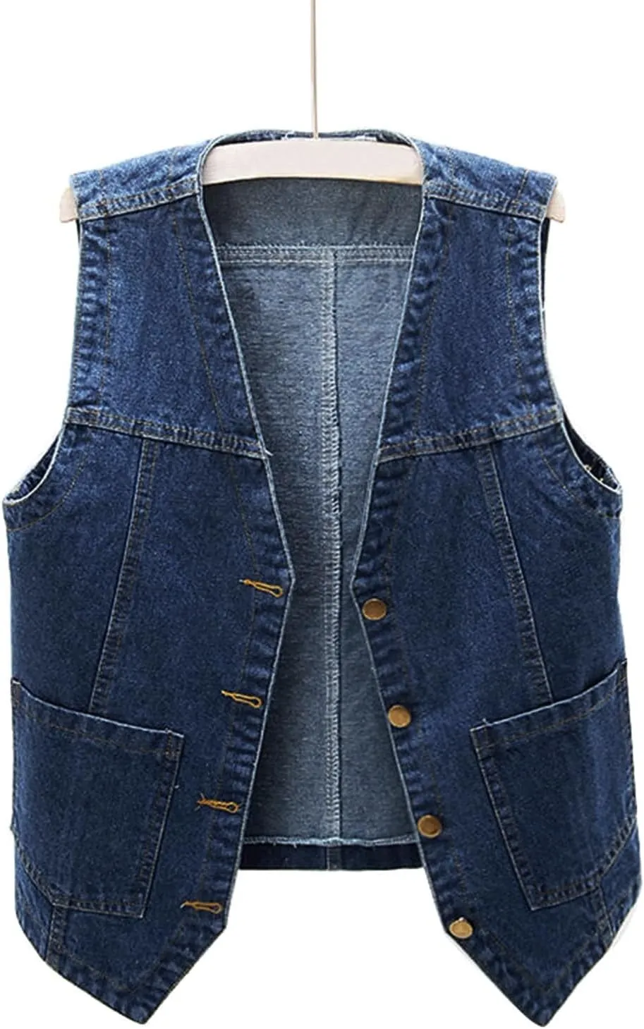 Womens Sleeveless Denim Vest V Neck Button Down Jean Waistcoat Y2K Casual Trendy Loose Fit Lightweight Jackets with Pockets