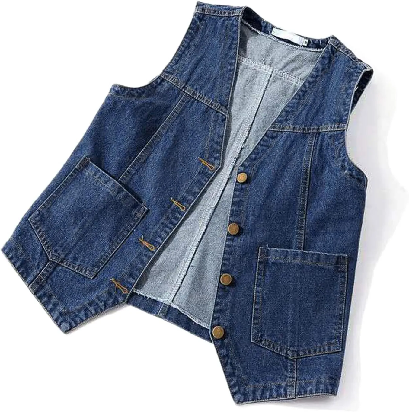 Womens Sleeveless Denim Vest V Neck Button Down Jean Waistcoat Y2K Casual Trendy Loose Fit Lightweight Jackets with Pockets