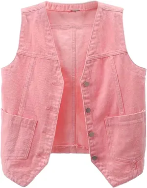 Womens Sleeveless Denim Vest V Neck Button Down Jean Waistcoat Y2K Casual Trendy Loose Fit Lightweight Jackets with Pockets