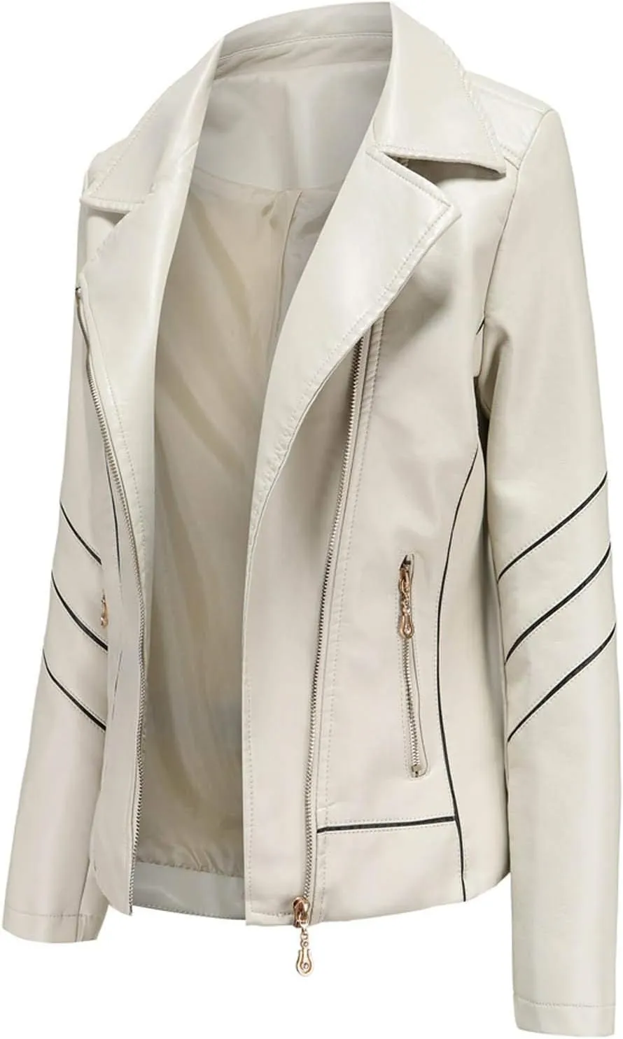 Women's Slim Leather Stand-Up Collar Zipper Stitching Solid Color Jacket Lightweight Casual Jacket Women