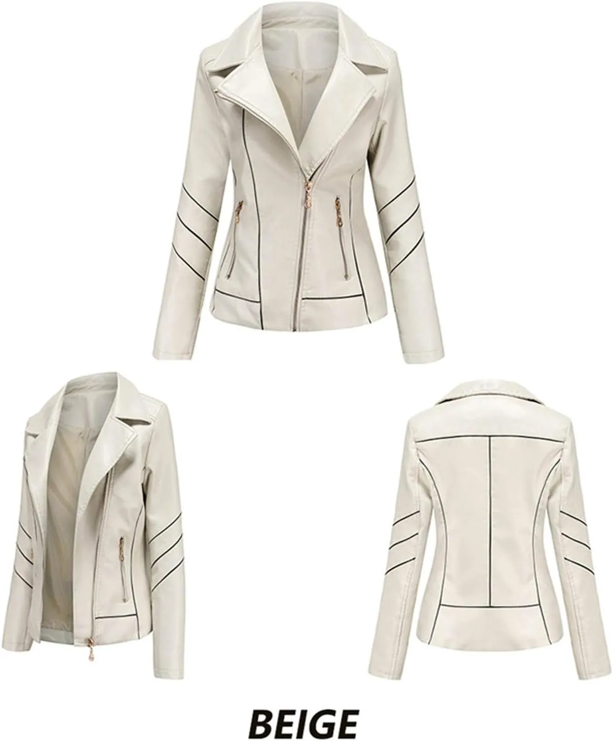 Women's Slim Leather Stand-Up Collar Zipper Stitching Solid Color Jacket Lightweight Casual Jacket Women