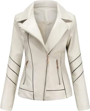 Women's Slim Leather Stand-Up Collar Zipper Stitching Solid Color Jacket Lightweight Casual Jacket Women