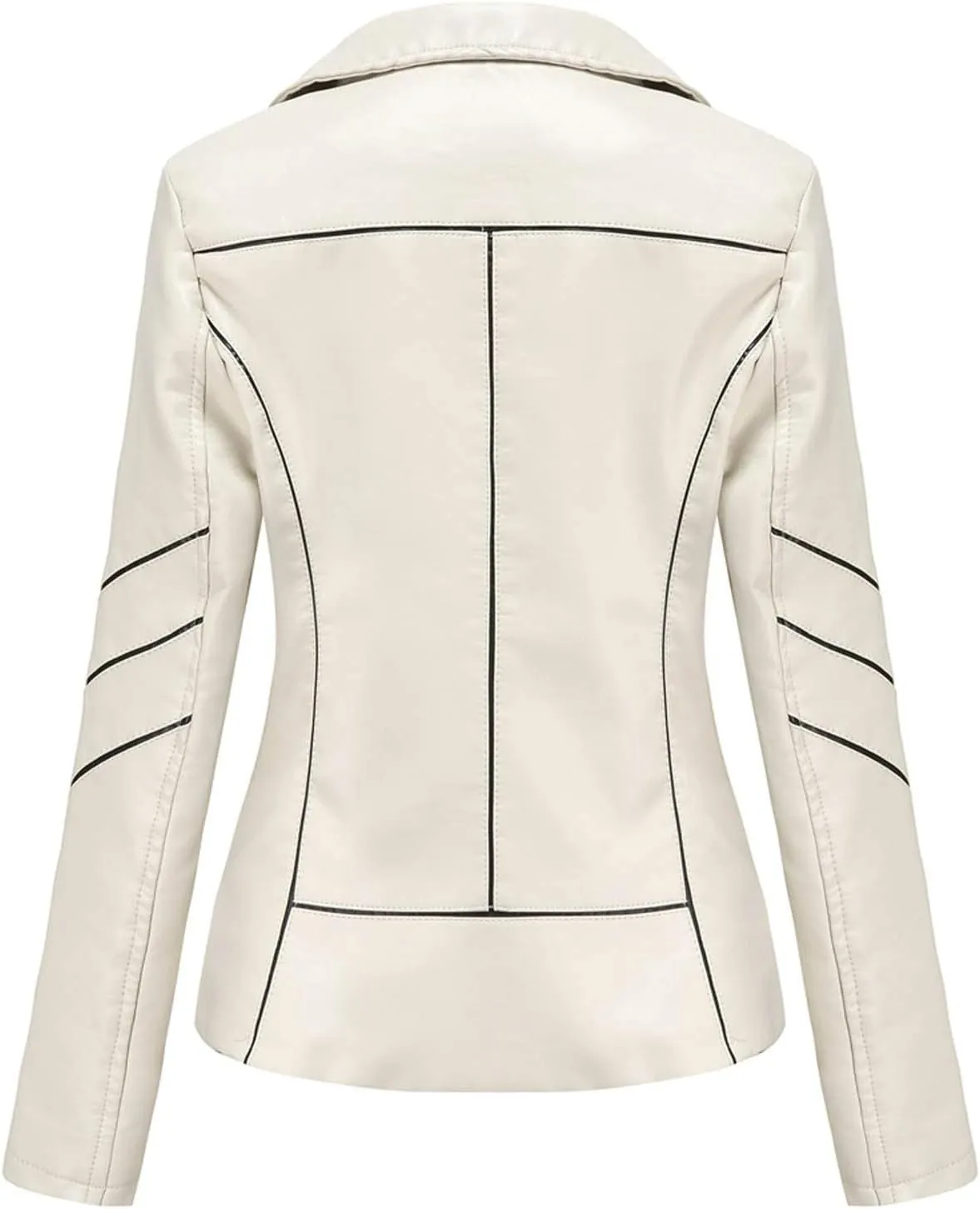 Women's Slim Leather Stand-Up Collar Zipper Stitching Solid Color Jacket Lightweight Casual Jacket Women