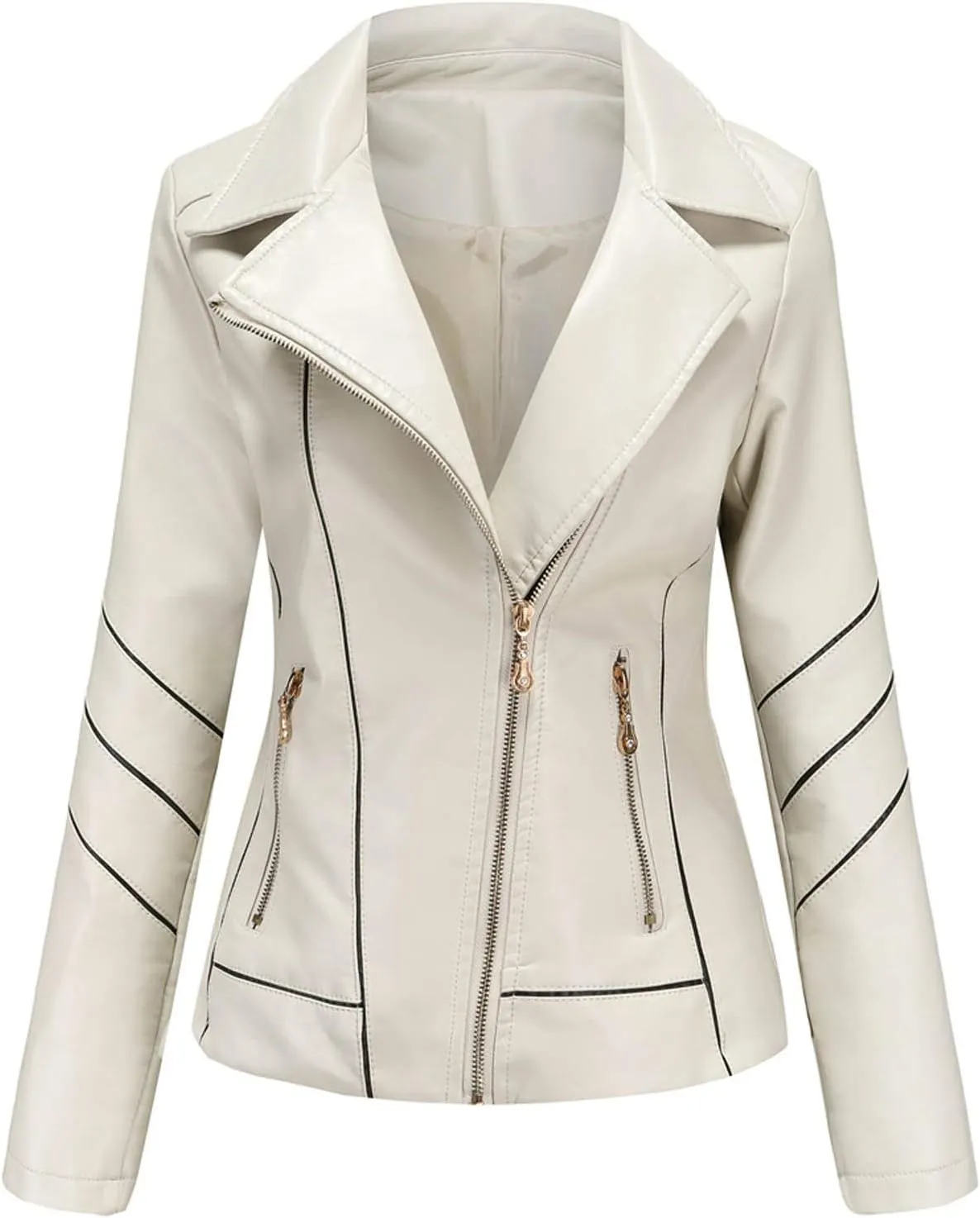 Women's Slim Leather Stand-Up Collar Zipper Stitching Solid Color Jacket Lightweight Casual Jacket Women