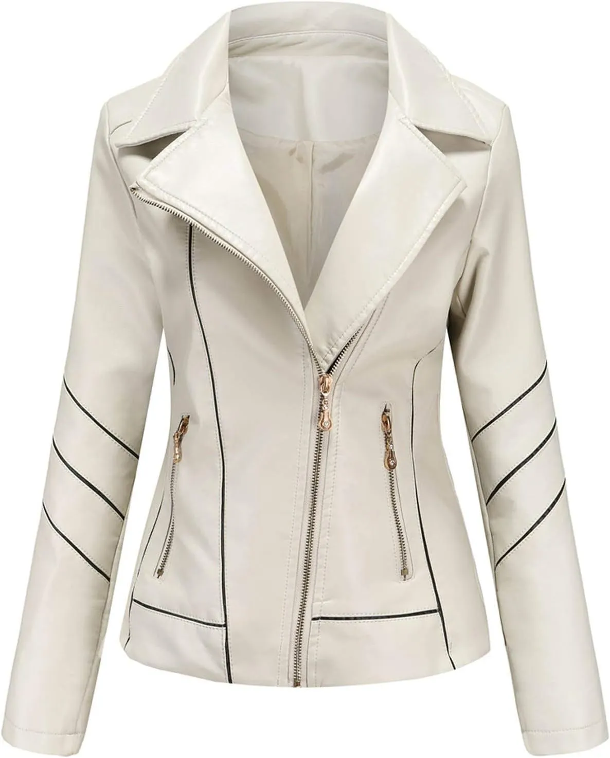 Women's Slim Leather Stand-Up Collar Zipper Stitching Solid Color Jacket Lightweight Casual Jacket Women