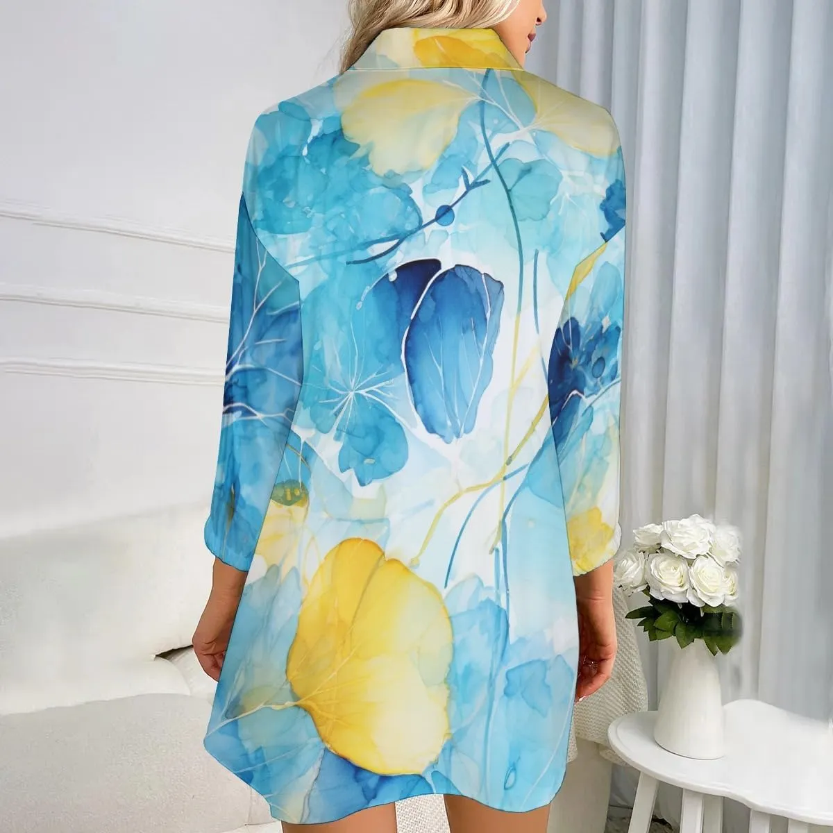 Womens Soft Comfy Shirt Dress Stripe1 Button-Down Night Dress Nightshirt Long Sleeve Sleep Shirt