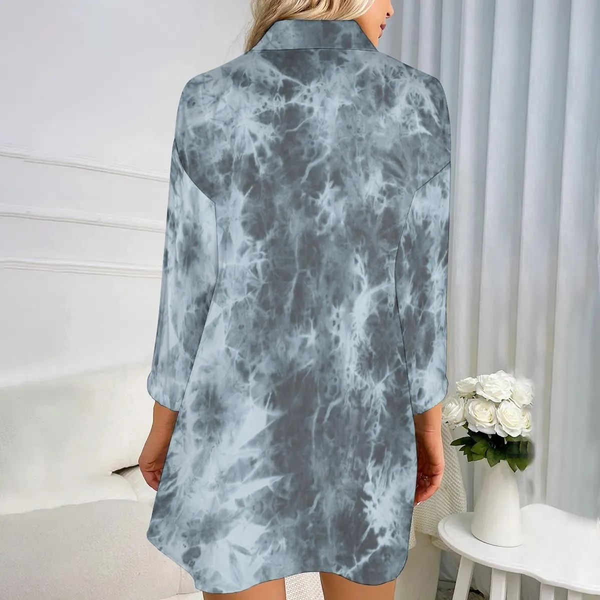Womens Soft Comfy Shirt Dress Stripe1 Button-Down Night Dress Nightshirt Long Sleeve Sleep Shirt