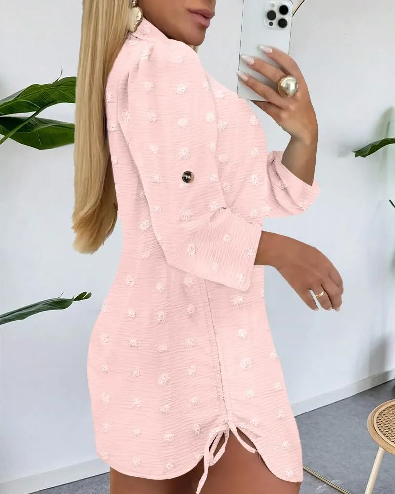 Womens Spring Casual Dress 2025 Swiss Dot Long Sleeve Shirt Dress Casual Button Down Dressy Dress