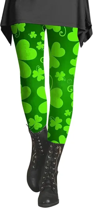 Women's St. Patrick's Day Green Printed Leggings Women's St Day Leggings Irish Irish Sports Leggings Pants for