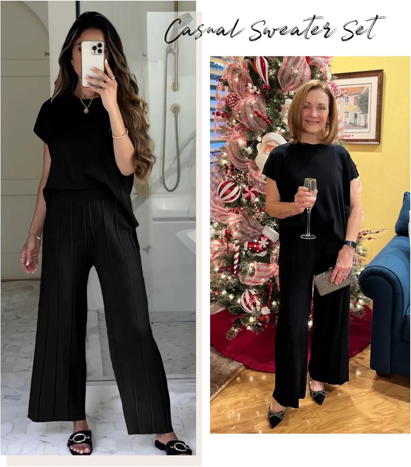 Women's Sweater Set 2 Piece Lounge Set Knit Pullover Tops Vest High Waisted Pants Outfits