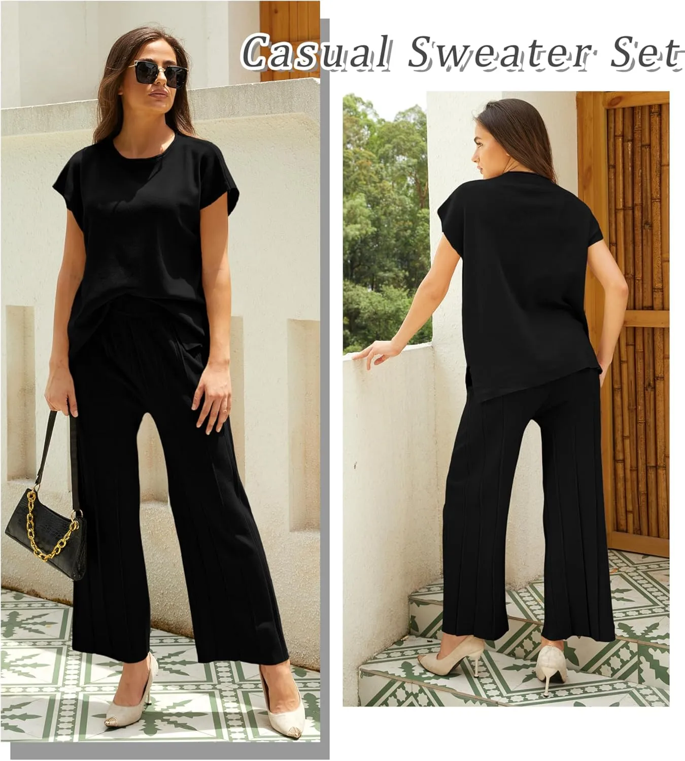 Women's Sweater Set 2 Piece Lounge Set Knit Pullover Tops Vest High Waisted Pants Outfits