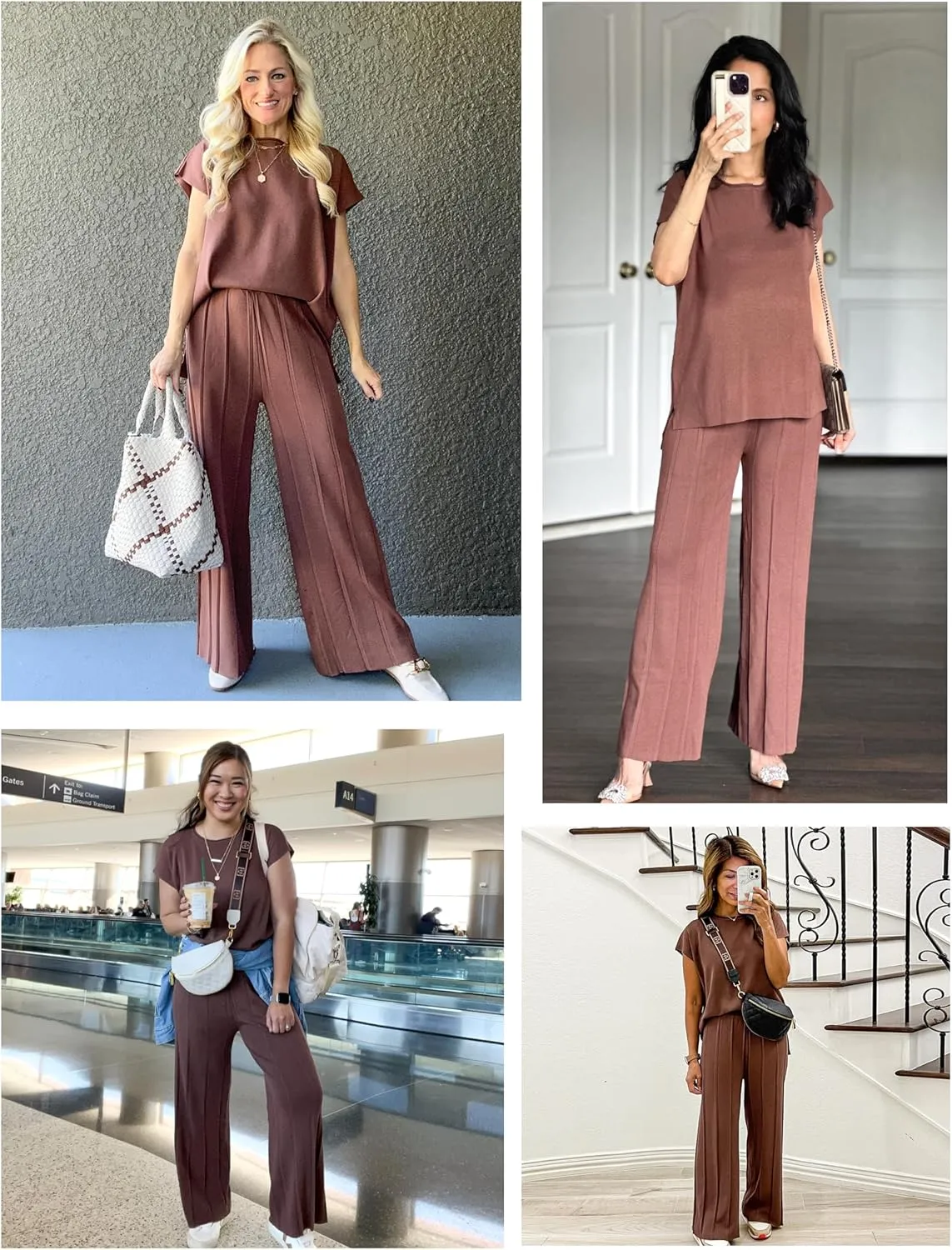 Women's Sweater Set 2 Piece Lounge Set Knit Pullover Tops Vest High Waisted Pants Outfits