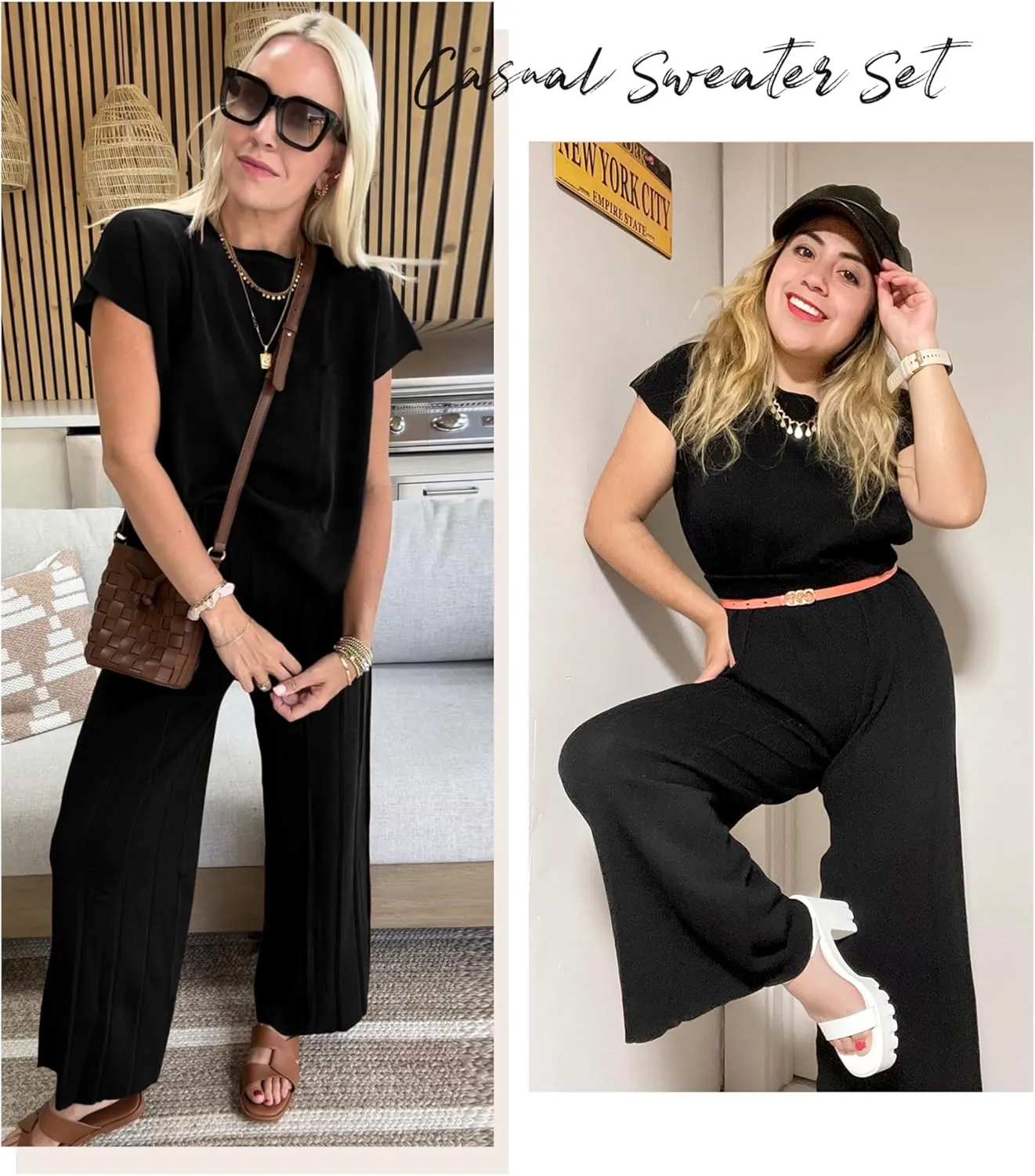 Women's Sweater Set 2 Piece Lounge Set Knit Pullover Tops Vest High Waisted Pants Outfits