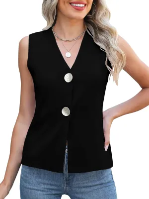 Women's Sweater Vest V Neck Striped Sleeveless Knit Button Down Tank Tops Casual Cropped Sweater Cardigan Vest