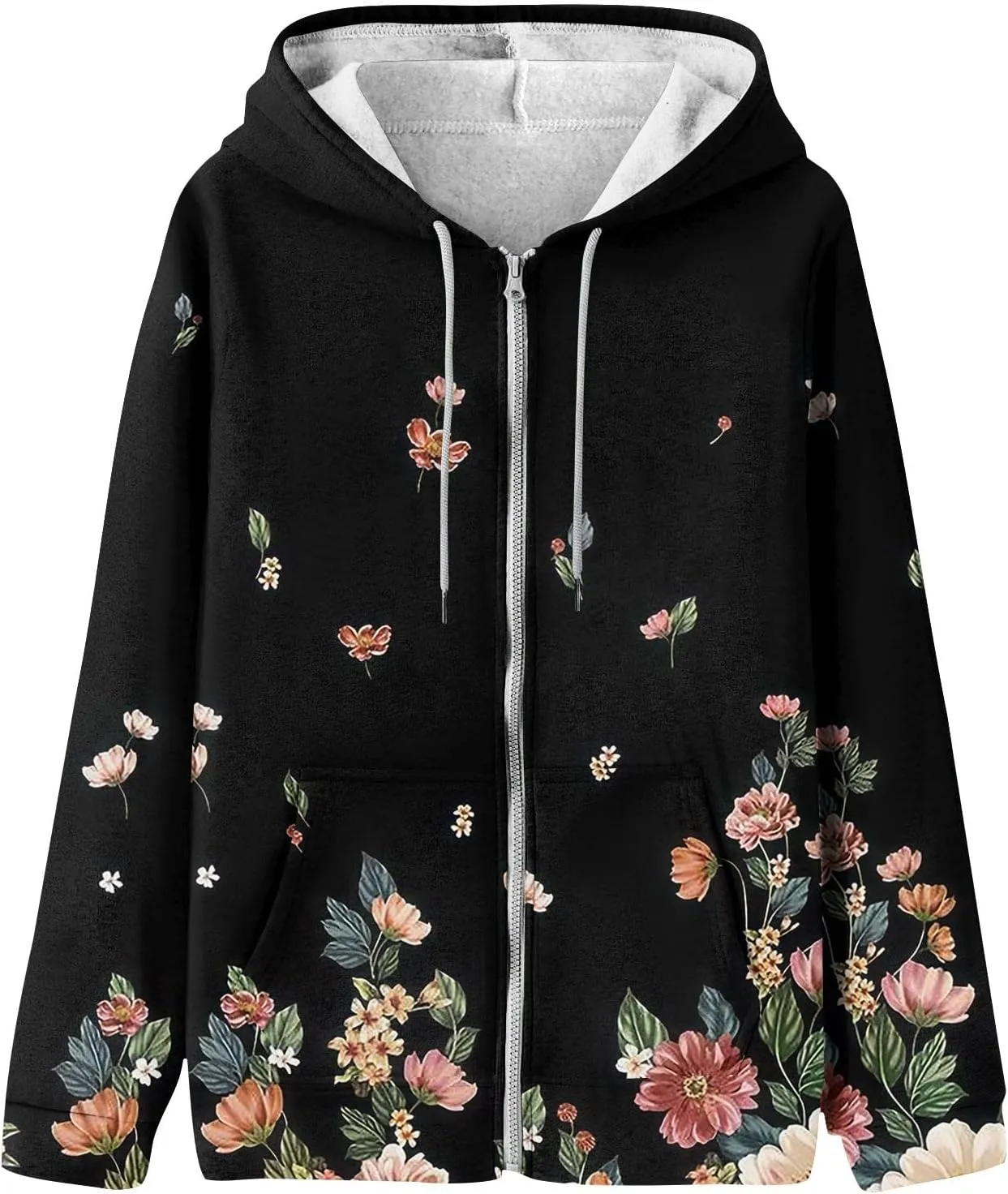Women's Trendy Floral Printing Jacket Zip Up Hoodies Lightweight Long Sleeve Coat Fall Fashion Outfits with Pockets