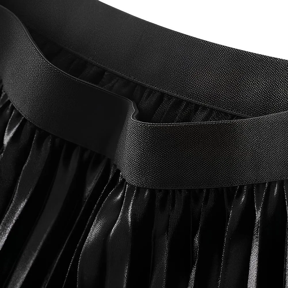 Women's Velvet Pleated Skirt A-Line Women Skirt Midi Swing A-line Skirts High Elastic Waist Swing Flare Midi Skirt