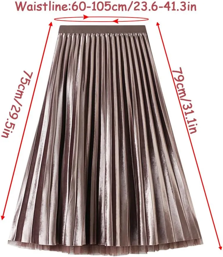 Women's Velvet Pleated Skirt A-Line Women Skirt Midi Swing A-line Skirts High Elastic Waist Swing Flare Midi Skirt