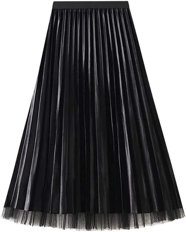 Women's Velvet Pleated Skirt A-Line Women Skirt Midi Swing A-line Skirts High Elastic Waist Swing Flare Midi Skirt