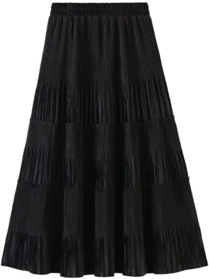 Women's Vintage Corduroy A-line Ruffle Elastic Waist Midi Long Skirt A-Line Midi Pleated Skirt