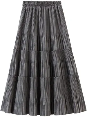 Women's Vintage Corduroy A-line Ruffle Elastic Waist Midi Long Skirt A-Line Midi Pleated Skirt