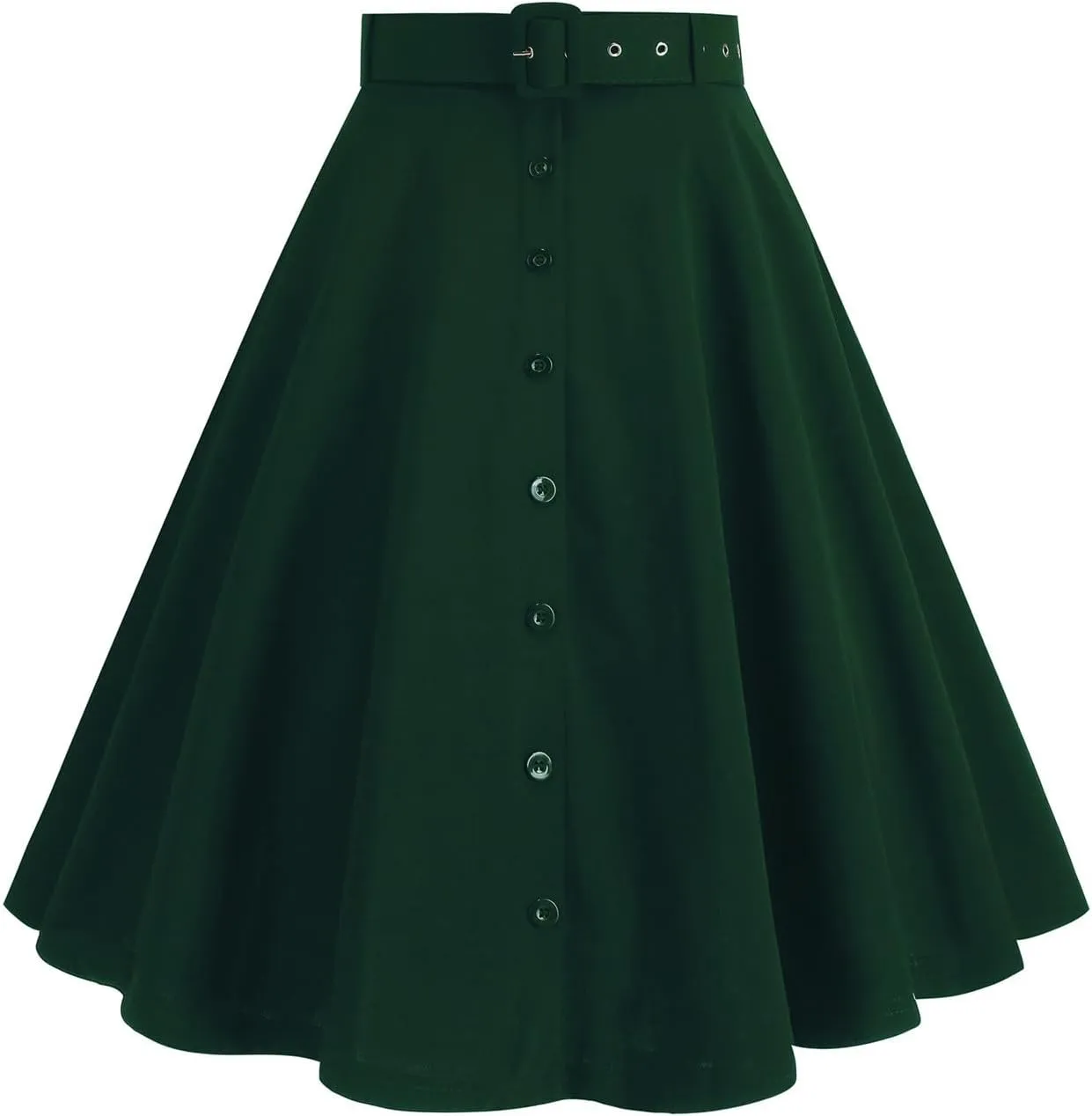 Women's Vintage Midi Skirt, Stretch High Waist A-Line Swing Skirts Elegant Prom Party Clothes with Pockets and Belts