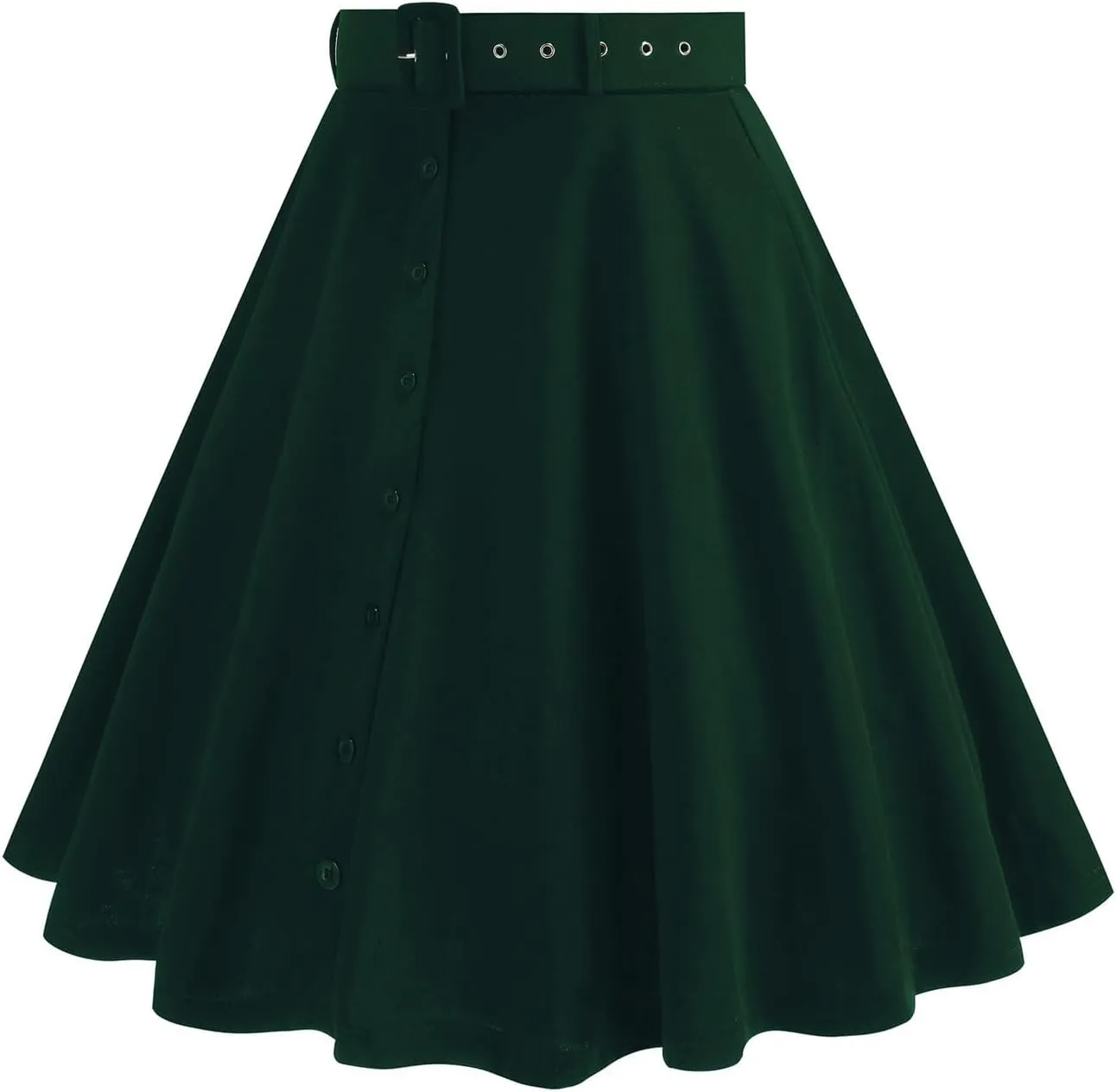 Women's Vintage Midi Skirt, Stretch High Waist A-Line Swing Skirts Elegant Prom Party Clothes with Pockets and Belts