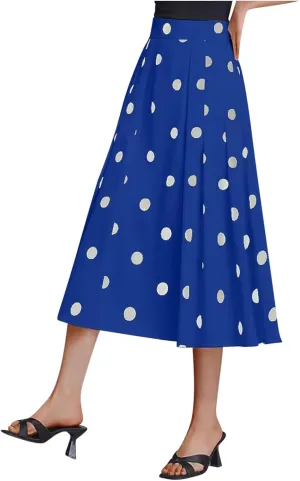Women's Vintage Polka Dot Color Block Pleated High Waist Skirt Cocktail Party Evening Prom A-Line Swing Midi Skirts