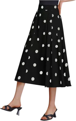 Women's Vintage Polka Dot Color Block Pleated High Waist Skirt Cocktail Party Evening Prom A-Line Swing Midi Skirts