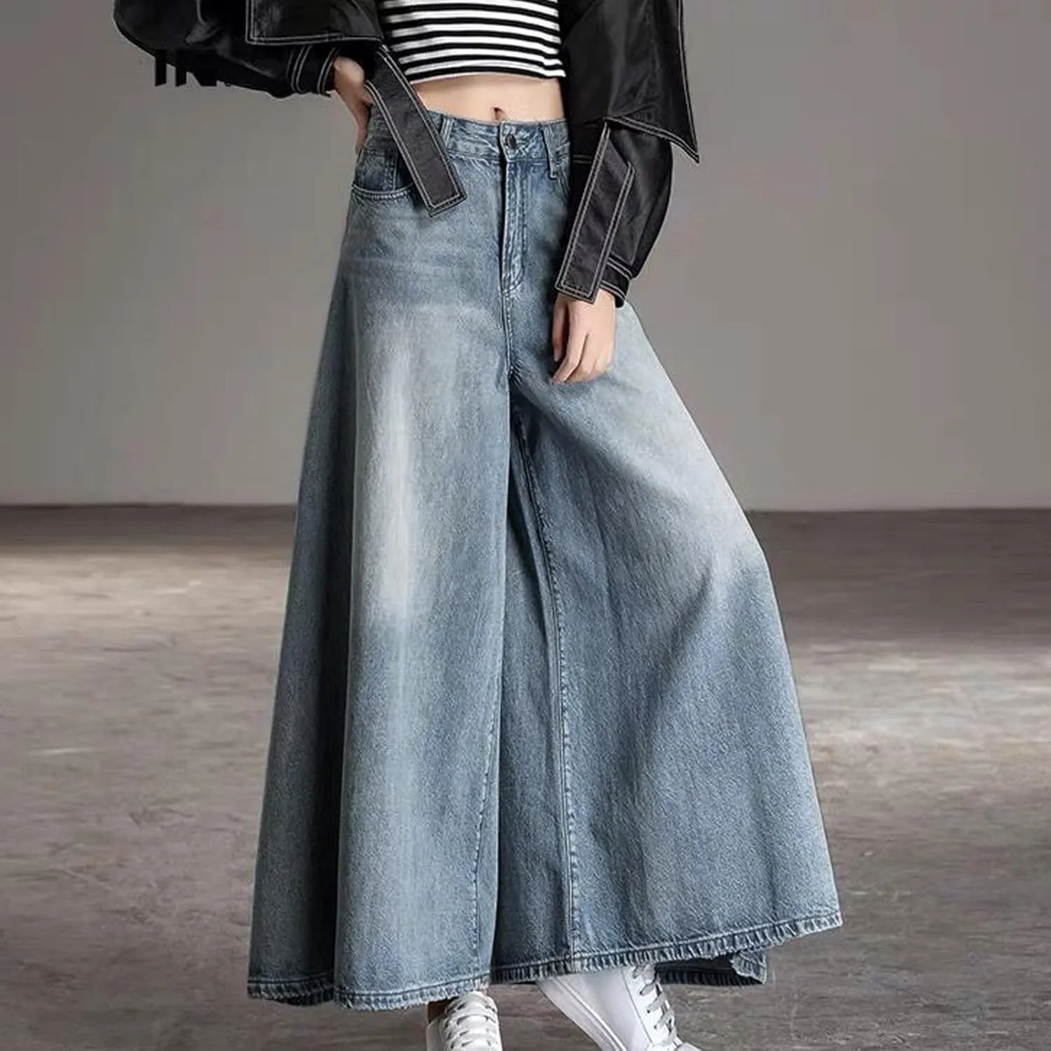 Women's Wide Leg Jeans High Waisted Stretch Jeans Casual Baggy Denim Pants Distressed Long Jeans with Pockets