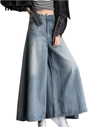 Women's Wide Leg Jeans High Waisted Stretch Jeans Casual Baggy Denim Pants Distressed Long Jeans with Pockets