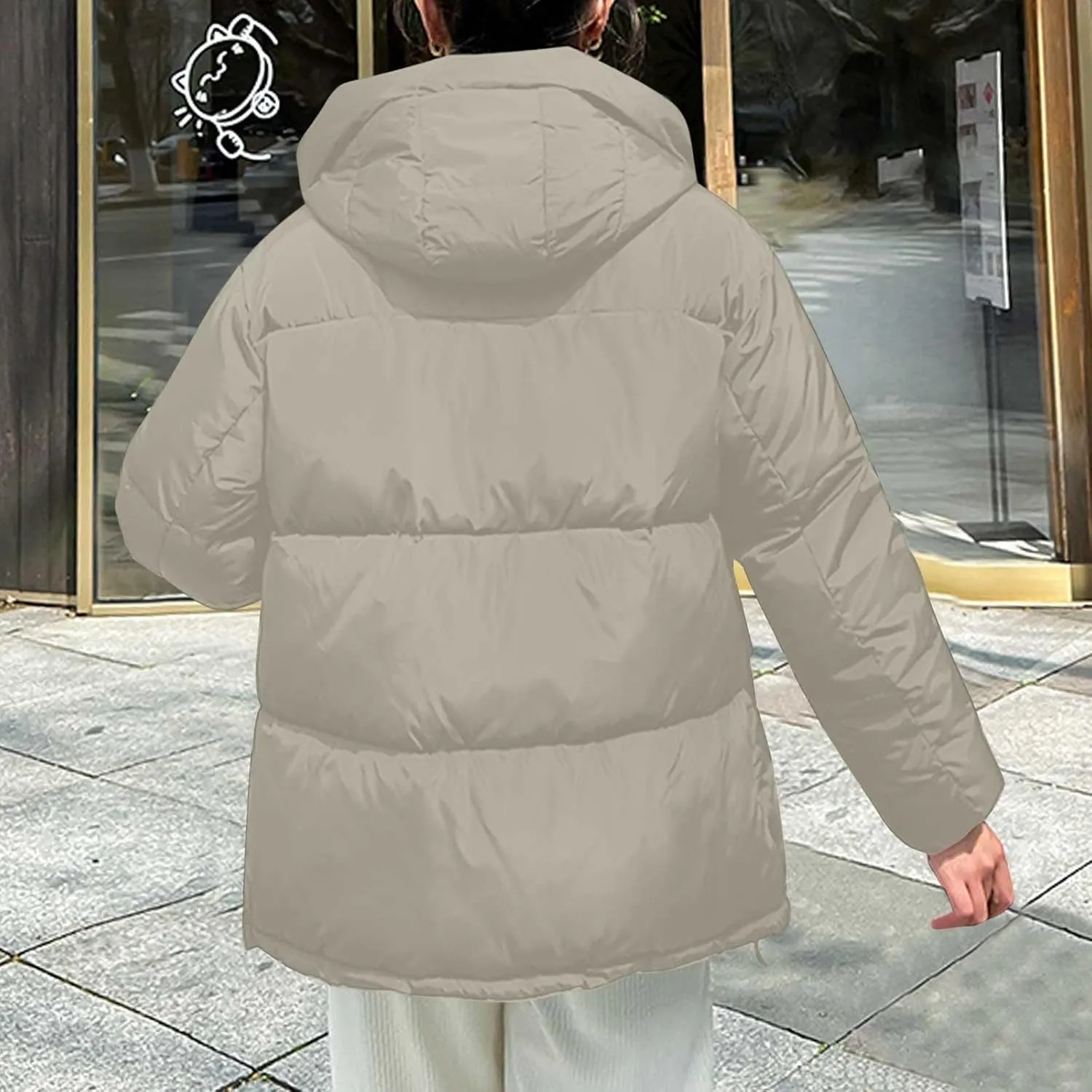 Women's Winter Drawstring Hooded Coats Warm Thicken Puffer Jacket Long Sleeve Zip Up Quilted Down Outerwear with Pockets