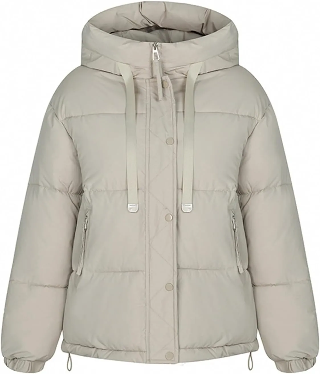 Women's Winter Drawstring Hooded Coats Warm Thicken Puffer Jacket Long Sleeve Zip Up Quilted Down Outerwear with Pockets