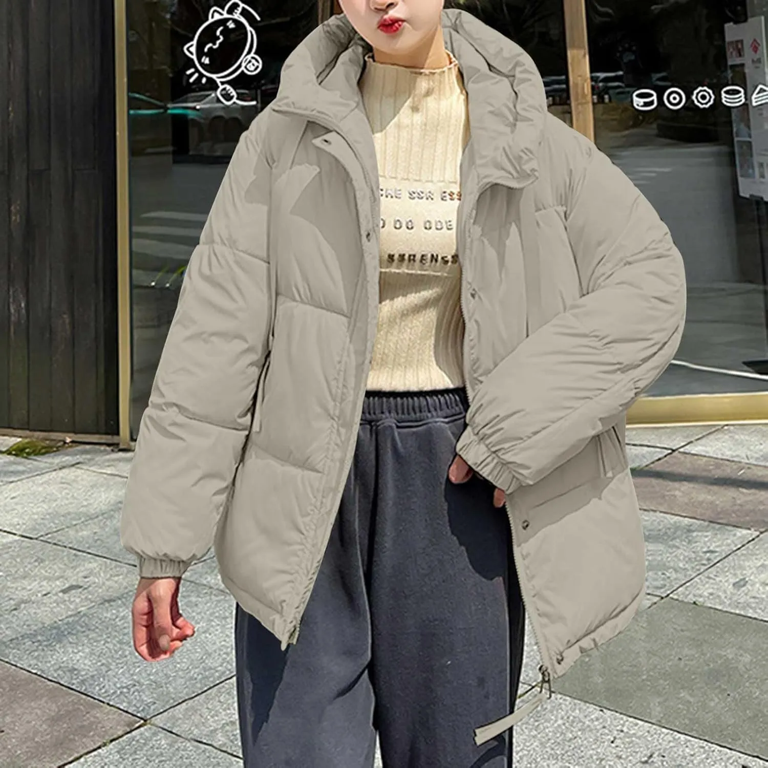 Women's Winter Drawstring Hooded Coats Warm Thicken Puffer Jacket Long Sleeve Zip Up Quilted Down Outerwear with Pockets