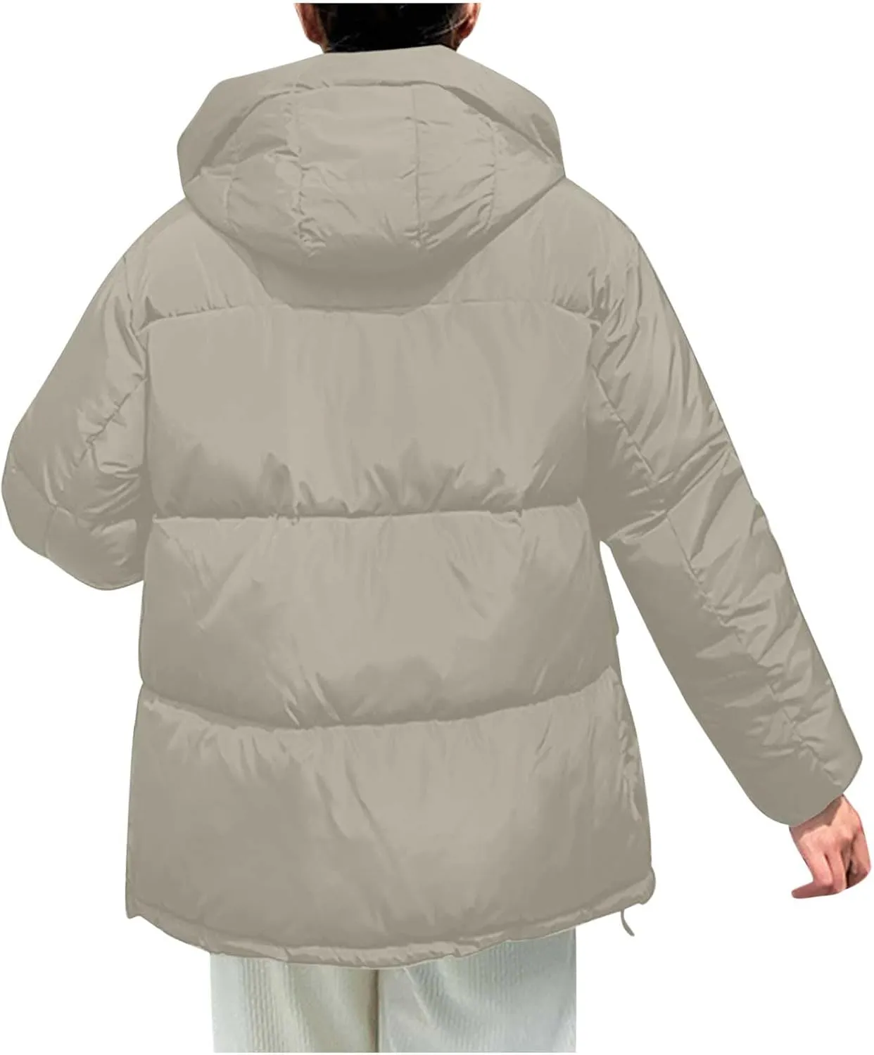 Women's Winter Drawstring Hooded Coats Warm Thicken Puffer Jacket Long Sleeve Zip Up Quilted Down Outerwear with Pockets