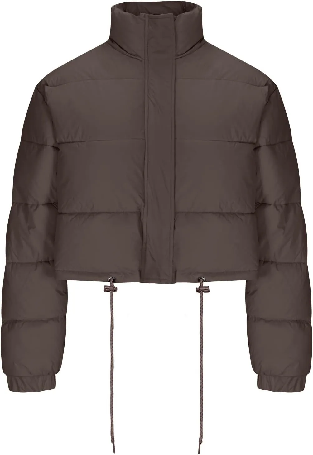 Womens Winter Long Sleeve Zip Up Puffer Jacket Stand Collar Baggy Fashion Warm Outerwear Drawstring Short Down Coats