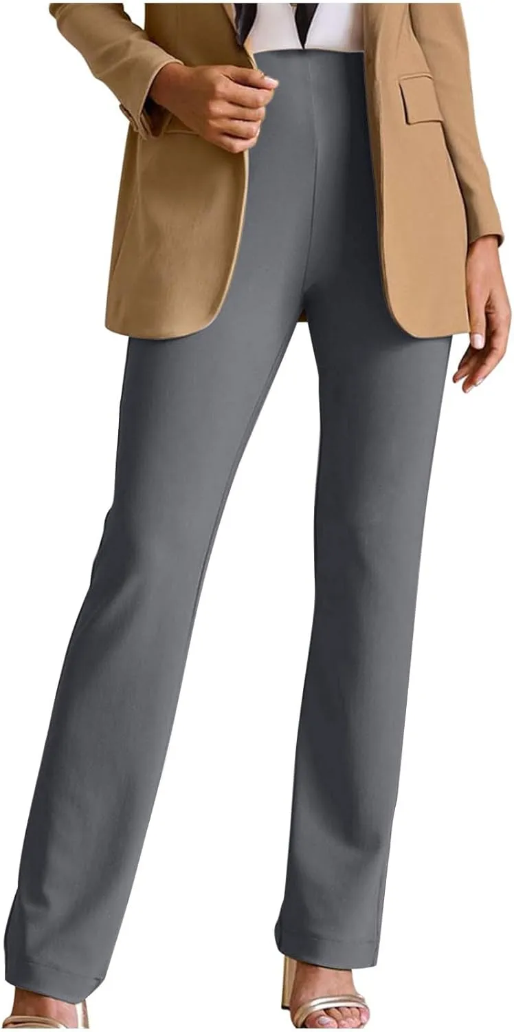 Women's Work Pants Dress Business Casual Pants with Pockets Pull On Office Dress Pants High Elastic Waist Trousers