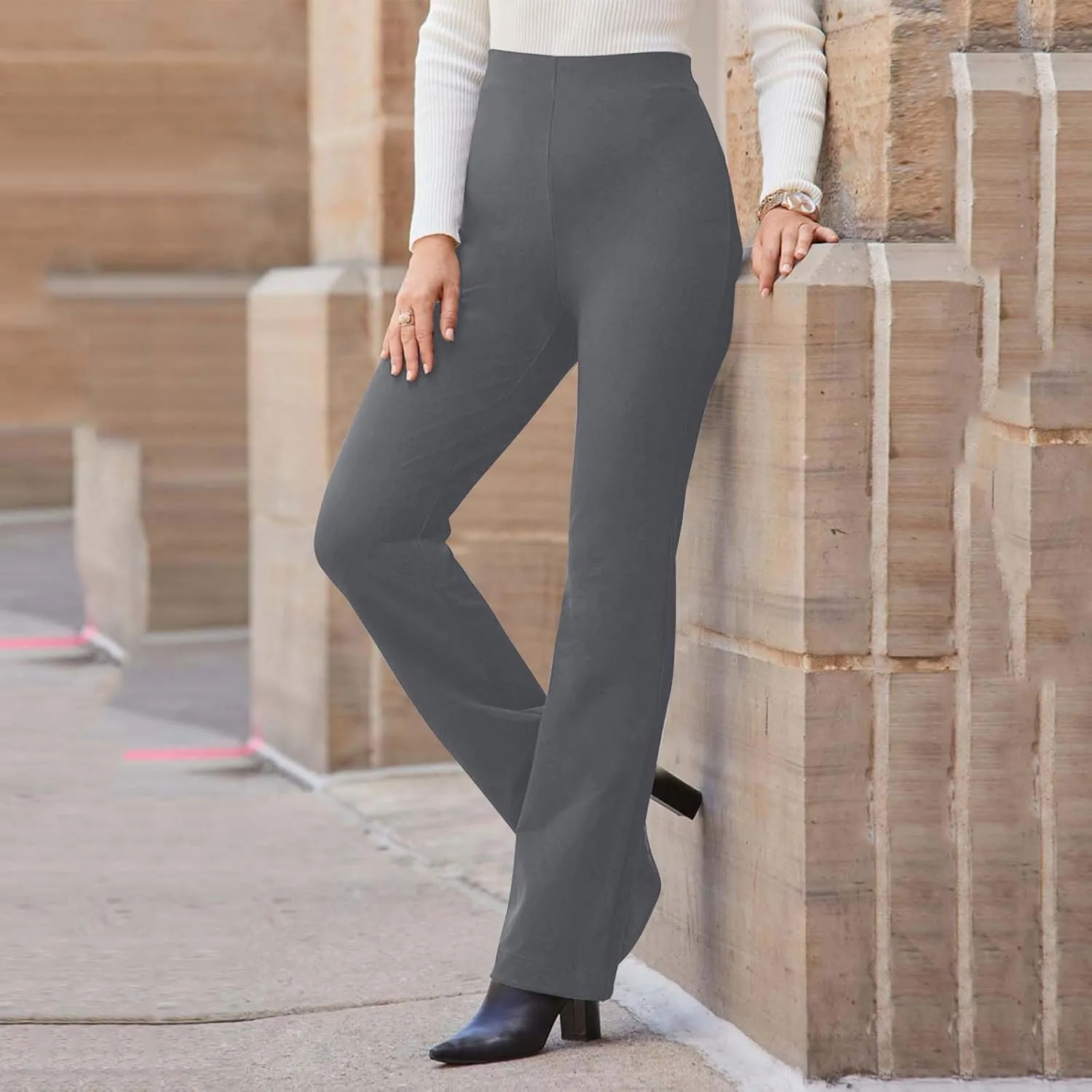 Women's Work Pants Dress Business Casual Pants with Pockets Pull On Office Dress Pants High Elastic Waist Trousers