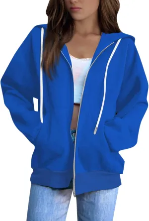 Womens Zip Up Hoodies 2025 Fall Trendy Long Sleeve Oversized Sweatshirts Soft Drawstring Hooded Jackets with Pockets