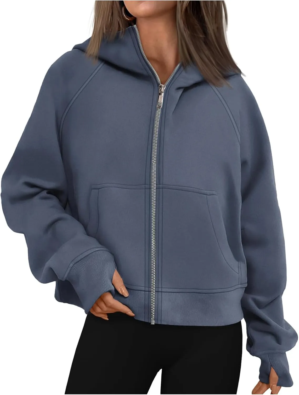 Womens Zip Up Hoodies Fleece Jackets Oversized Sweatshirts Fashion Cropped Hoodie Y2k Fall Outfits Casual Tops Pockets