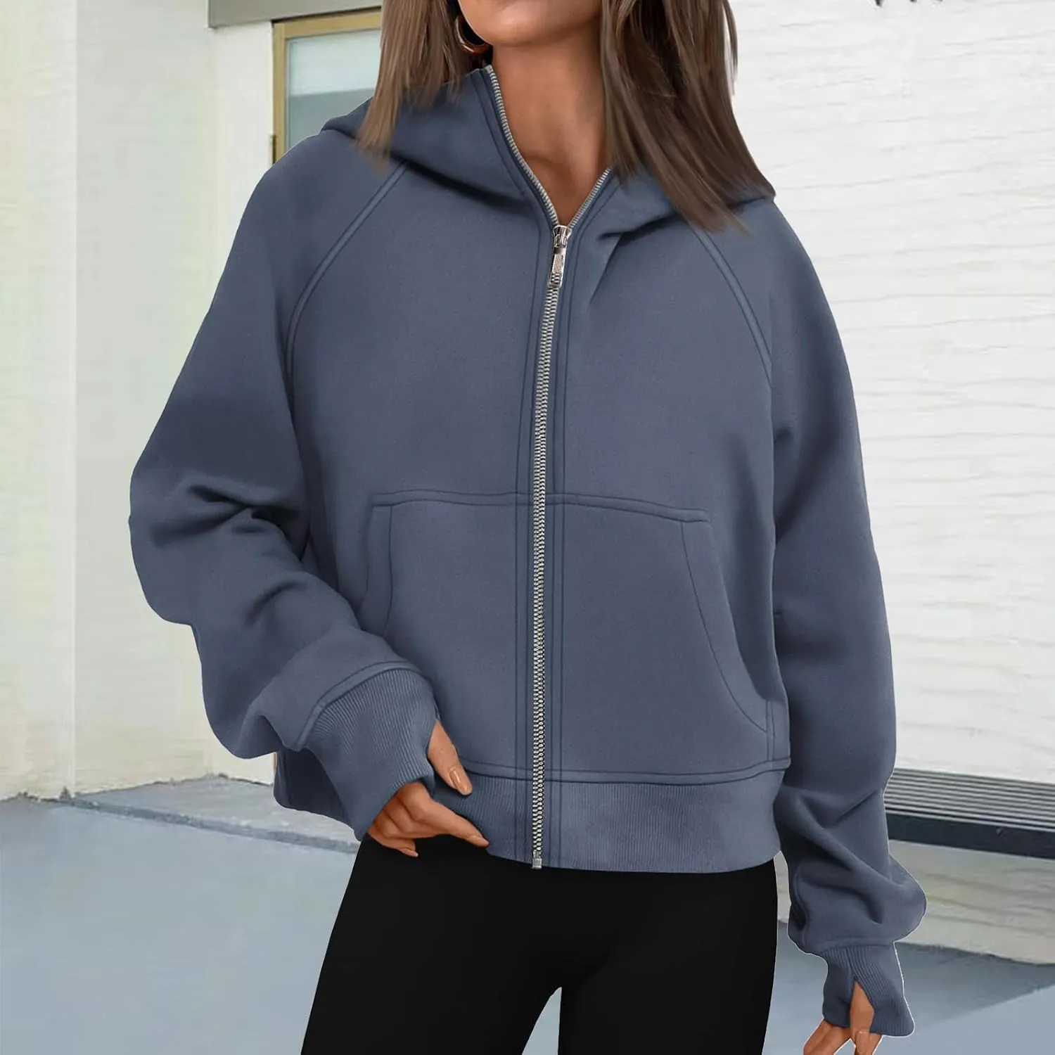 Womens Zip Up Hoodies Fleece Jackets Oversized Sweatshirts Fashion Cropped Hoodie Y2k Fall Outfits Casual Tops Pockets