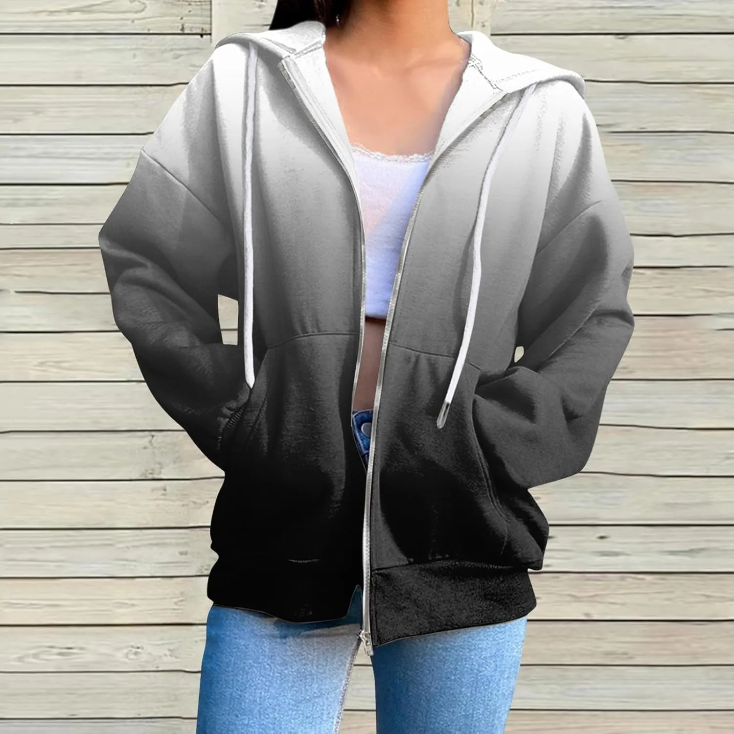 Womens Zip Up Hoodies Long Sleeve Drawstring Sport Sweatshirts Jacket Casual Fashion Jackets Fall Outfits