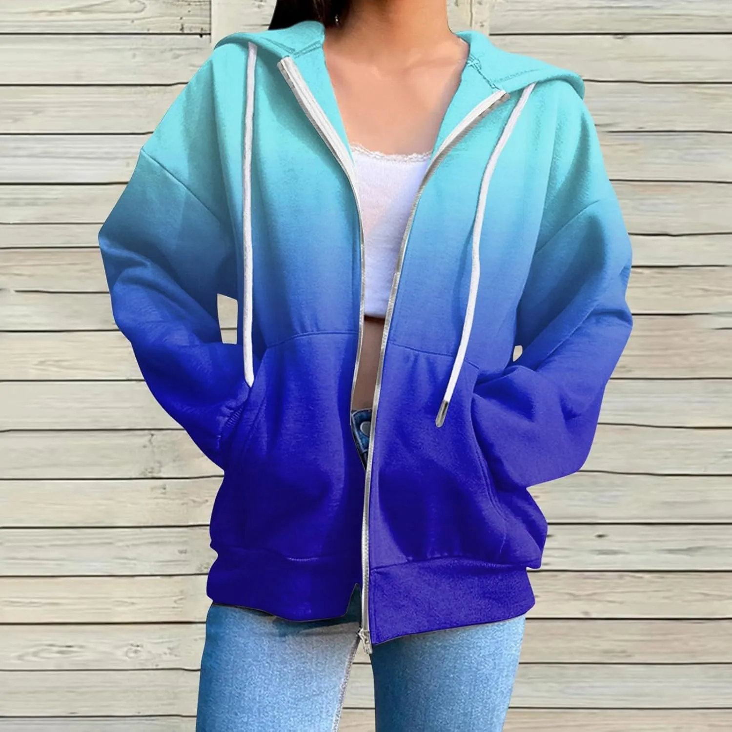 Womens Zip Up Hoodies Long Sleeve Drawstring Sport Sweatshirts Jacket Casual Fashion Jackets Fall Outfits