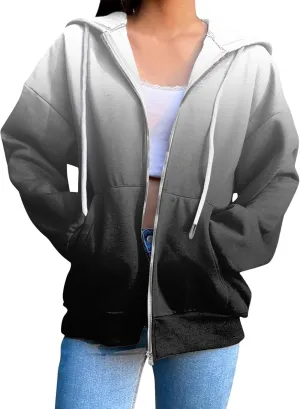 Womens Zip Up Hoodies Long Sleeve Drawstring Sport Sweatshirts Jacket Casual Fashion Jackets Fall Outfits