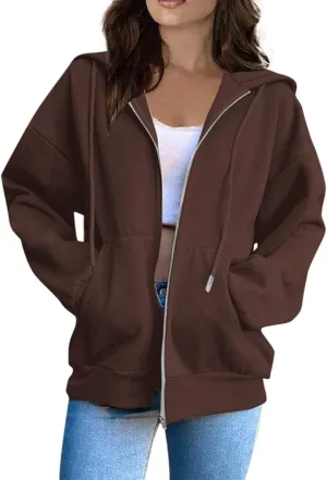 Womens Zip Up Hoodies Long Sleeve Sweatshirts Fall Outfits Oversized Sweaters Casual Fashion Jackets
