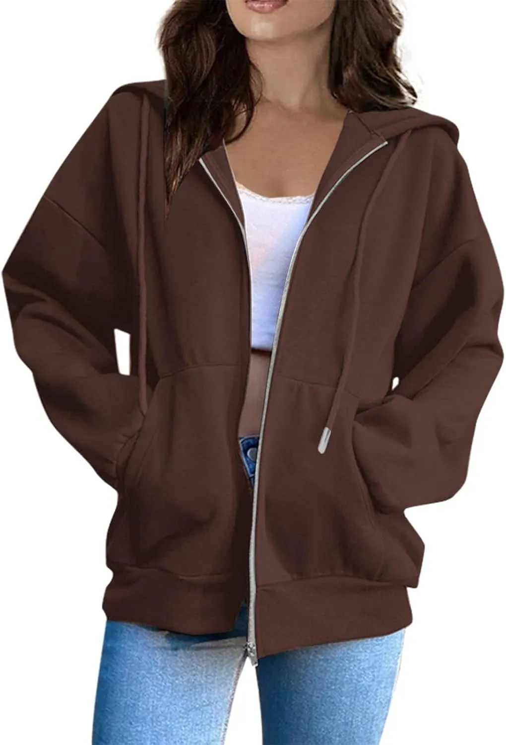 Womens Zip Up Hoodies Long Sleeve Sweatshirts Fall Outfits Oversized Sweaters Casual Fashion Jackets