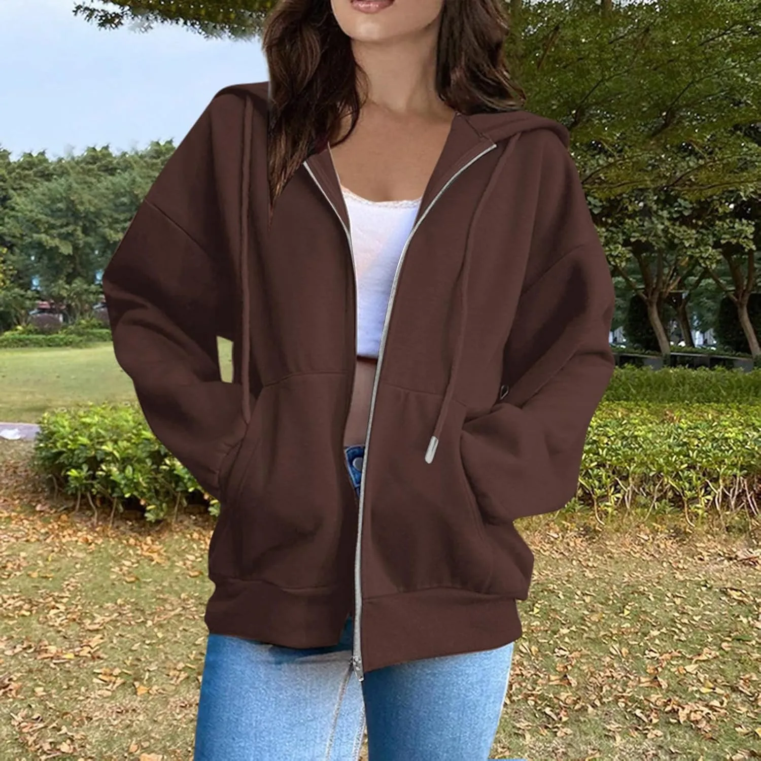 Womens Zip Up Hoodies Long Sleeve Sweatshirts Fall Outfits Oversized Sweaters Casual Fashion Jackets