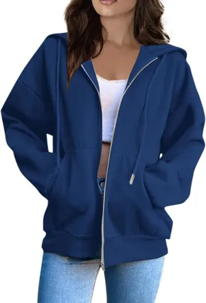 Womens Zip Up Hoodies Long Sleeve Sweatshirts Fall Outfits Oversized Sweaters Casual Fashion Jackets