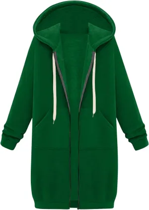 Women's Zip Up Long Hoodies Long Sleeve Drawstring Hooded Sweatshirts 2025 Fall Oversized Fleece Jackets with Pockets
